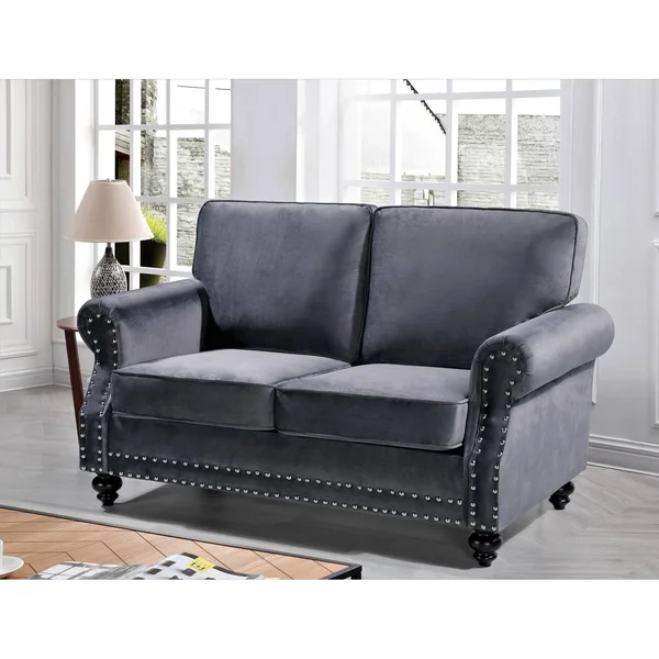 Ramos Nailhead Velvet Loveseat - Black