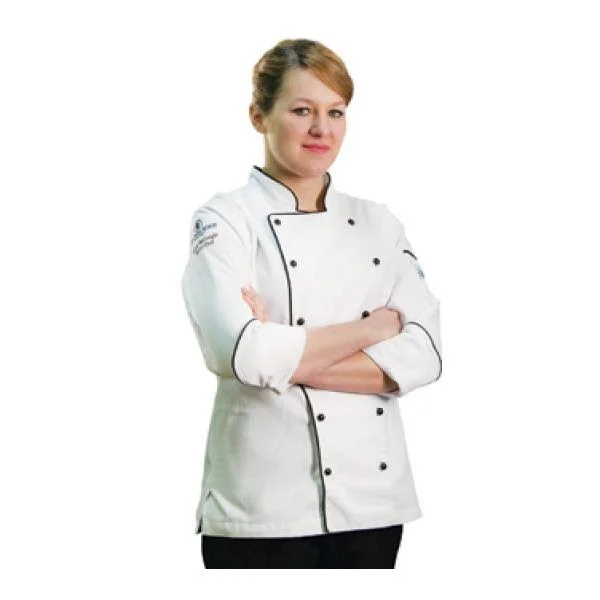 Chef Revival LJ044-XS Ladies Poly Cotton Brigade Chef Jacket - X-Small, Black PIPING