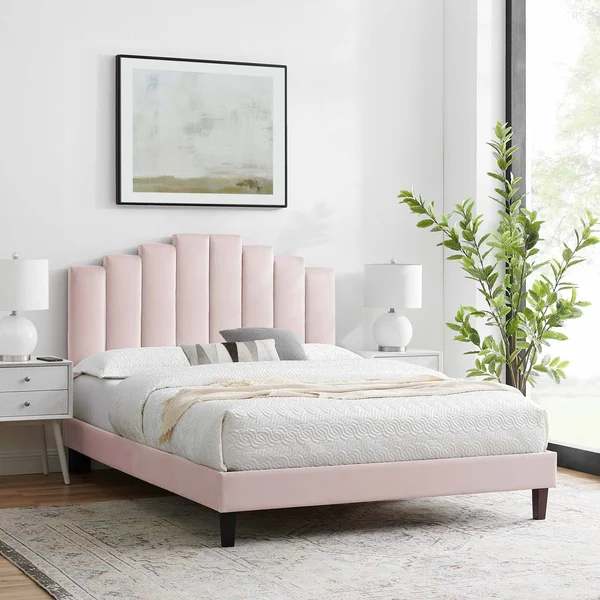 Modway Elise Full Performance Velvet Platform Bed MOD-6877, Light Gray