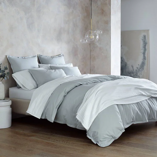 Organic Cotton Percale Duvet Set in Gray Sky - Size Full/Queen by Under The Canopy
