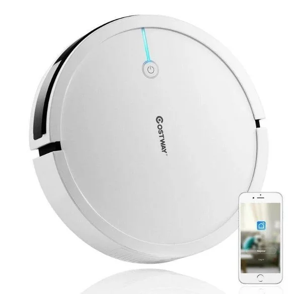Costway Robot Vacuum Cleaner Self-Charge App Voice Control HEPA Filter Water Tank White