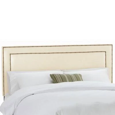 Olivia Upholstered Panel Headboard Wayfair Custom Upholstery Size: King - Upholstery: Duck Natural, Nailhead Finish: Brass