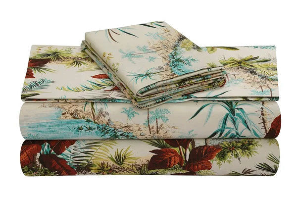 Tribeca Living Paradise Island Printed 300 TC Cotton Sateen Extra Deep Pocket Sheet Set, Size: Full
