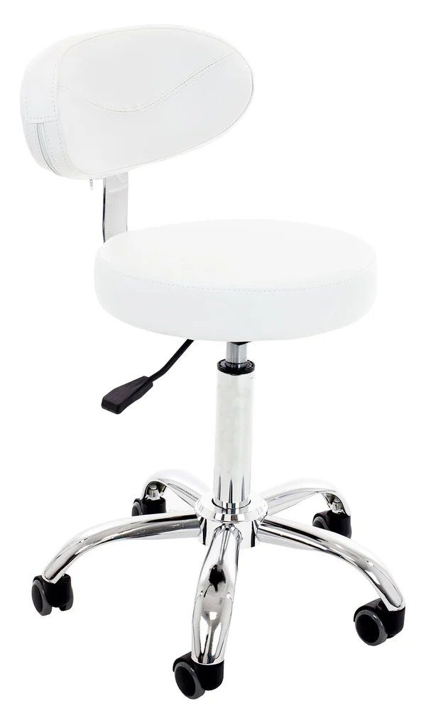 SkinAct Hydraulic Stool with Backrest Hardwood Safe High Quality White