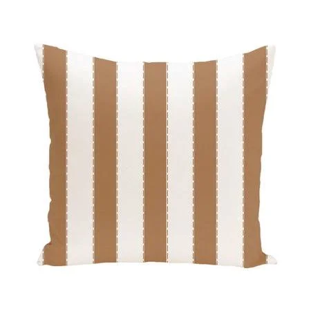 E by Design Stitch in Time Stripes Print Outdoor Pillow - Beige