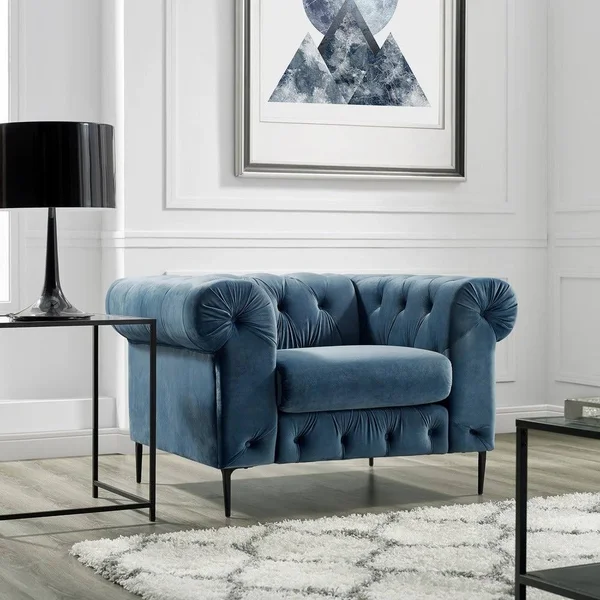 Corvus Prato Tufted Rolled Arm Chesterfield Sofa Chair - Navy Blue