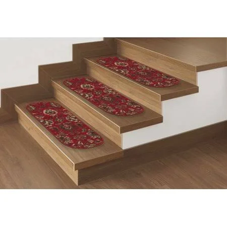 Ottomanson Ottohome Collection Stair Tread, 8.5 inch x 26 inch, Size: 14 Pack Oval, Red