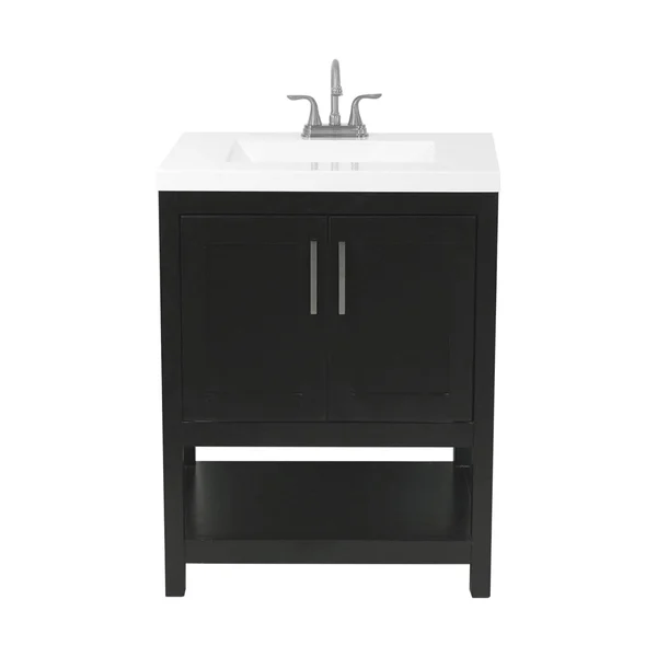 Tufino Bath Vanity with Cultured Marble or Quartz Stone Top (Color: White, Vanity Top: Quartz Galaxy White, Size: 25x22)