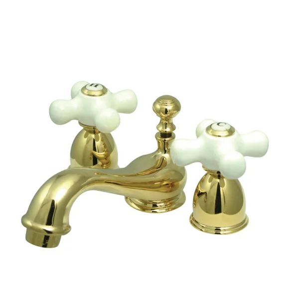 Kingston Brass KS3952PX Restoration Mini Widespread Lavatory Faucet with Brass Pop-Up - Polished Brass