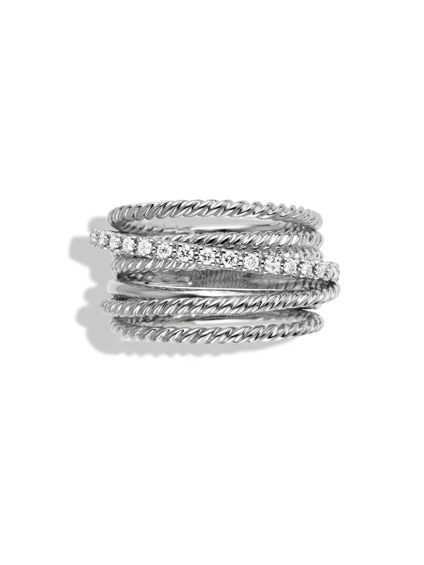 David Yurman Crossover Wide Ring with Diamonds - Silver 7