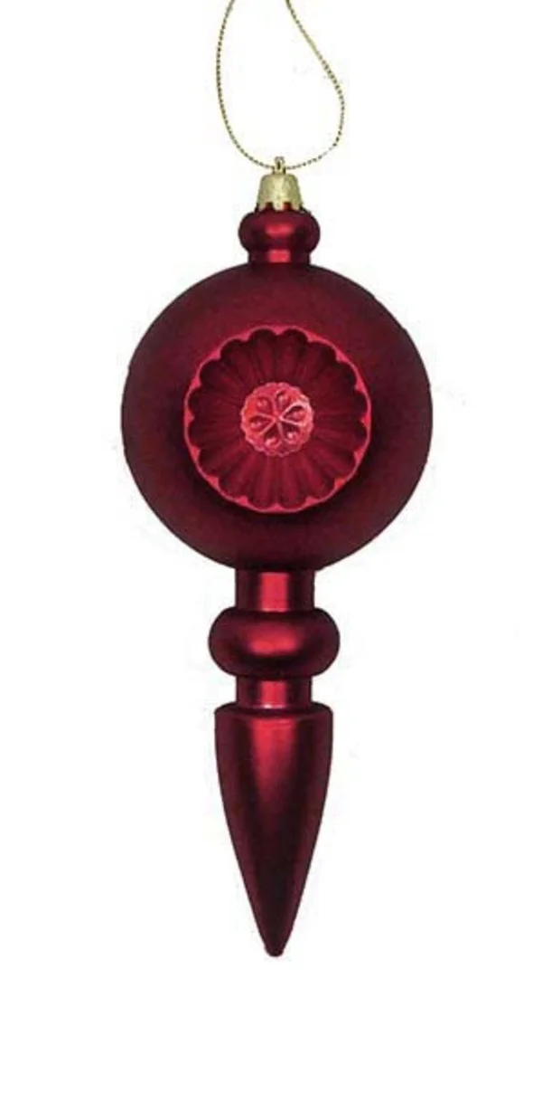 Dak 4ct Matte Burgundy Retro Reflector Shatterproof Christmas Finial Ornaments 7.5x22
