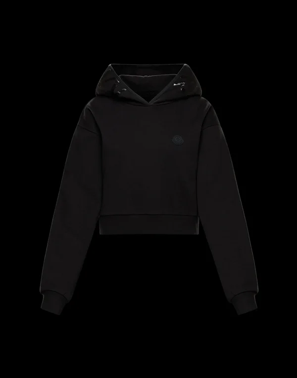 Moncler, Cotton-blend Cropped Hoodie, Women, Black, XL, Tops