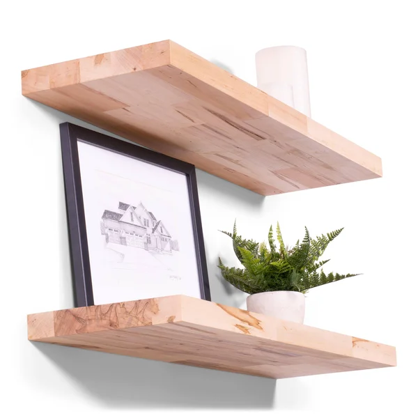 Dakoda Love Floating Shelves, Butcher Block, Solid Hardwood, Premium Craftsman Quality, Easy Hidden Bracket Wall Mount, Set