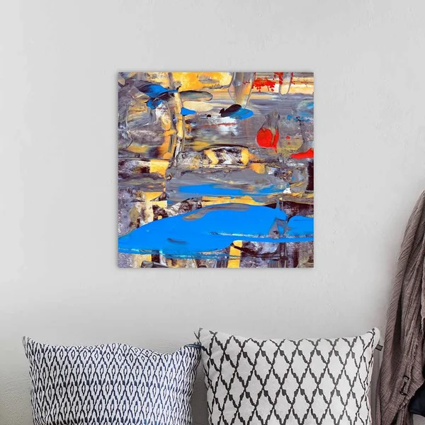 Blue and Yellow Abstract, Large Solid-Faced Canvas Wall Art Print, Great Big Canvas