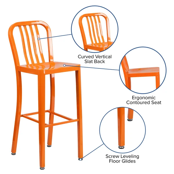 Lancaster Home Metal Indoor/Outdoor Slat Back Barstool - White