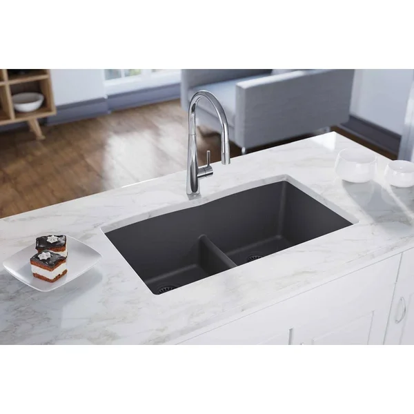 Elkay Quartz Luxe ELXDULB3322RT0 ricotta Equal Double Bowl Undermount Sink with Aqua Divide