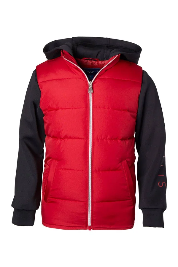 Perry Ellis Neoprene Quilted Hooded Jacket (Toddler & Little Boys) Red at Nordstrom Rack