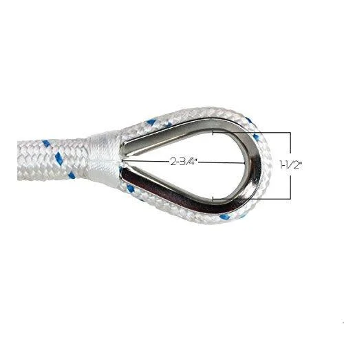 Extreme Max 3006.2544 White w/Blue Tracer 3/4x22 x 300& BoatTector Double Braid Nylon Anchor Line with Thimble