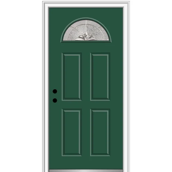 MMI Door 36 in. x 80 in. Heirlooms Right-Hand Inswing 1/4-Lite Decorative 4-Panel Classic Painted Steel Prehung Front DOOR - Hunt