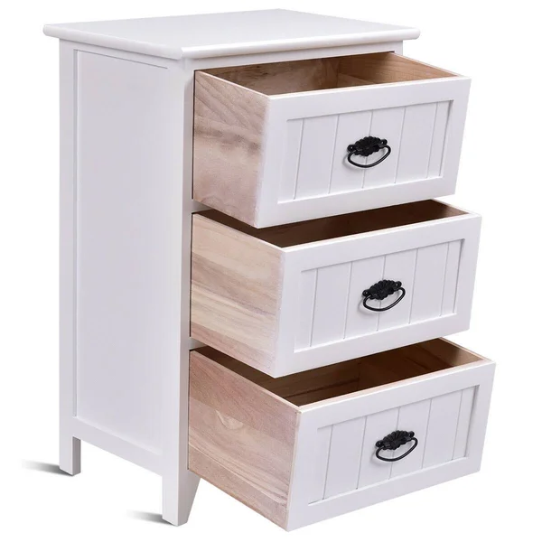 Costway 3 Drawers End Storage Wood Side Nightstand-White