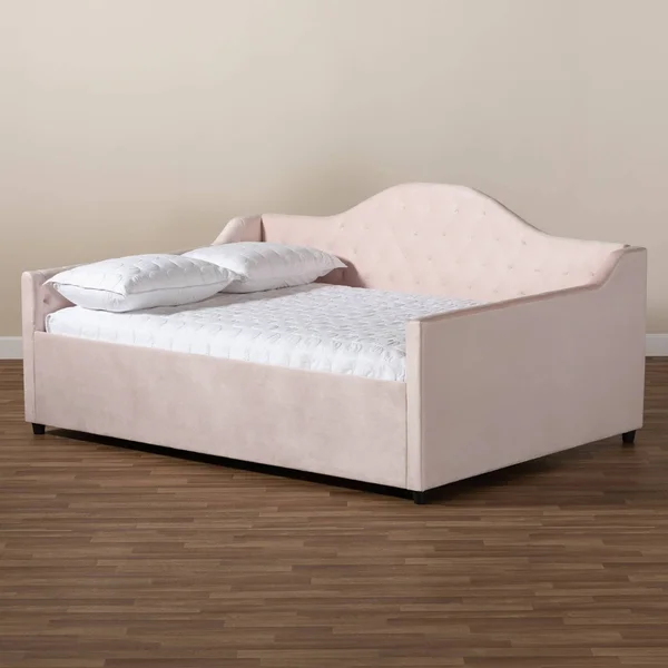 Baxton Studio Perry Velvet Upholstered and Tufted Daybed Light Pink - Size: Queen