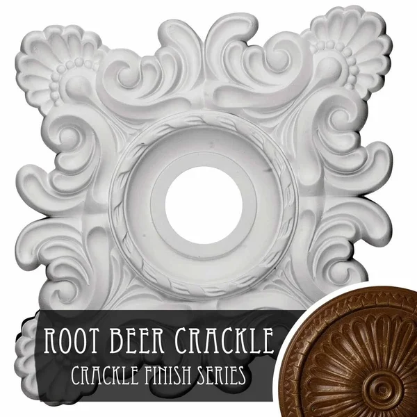 18x22W x 18x22H x 3 1/4x22ID x 1 1/2x22P Crawley Ceiling Medallion (Fits Canopies Up to 6 3/4x22) - Hand-Painted Root Beer Crackl