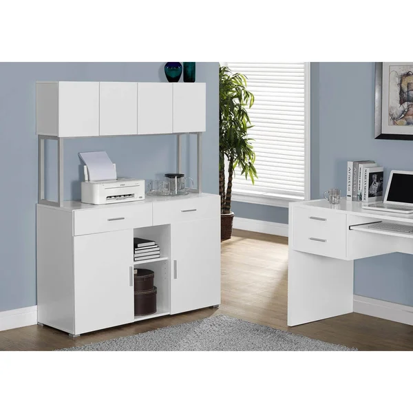 Offex Contemporary 48x22L HollowCore OfficeStorage Credenza-White/Silver - White - Silver - Legal, 47.25" x 16.25" x 60"