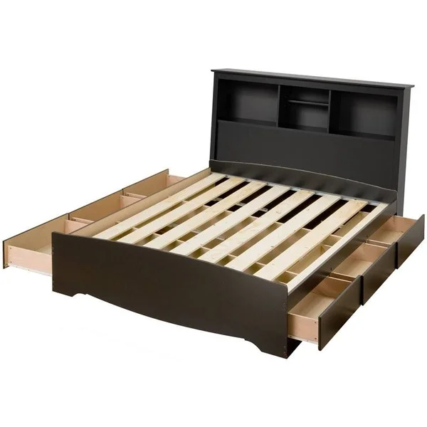 Prepac Sonoma Wooden Full Bookcase Platform Storage Bed in Black