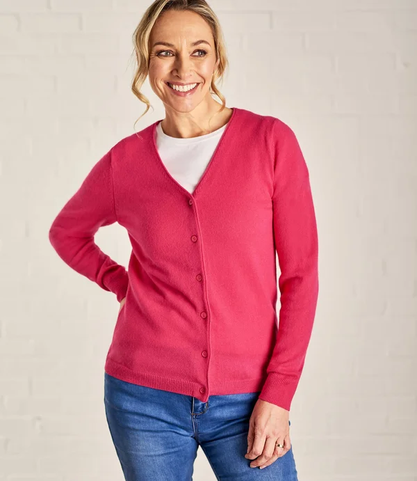 Cashmere Merino Classic V Neck Cardigan Pink