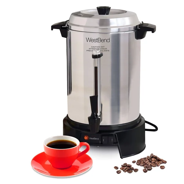 West Bend 13500 55-Cup Polished-Aluminum Commercial Coffee Urn Silver
