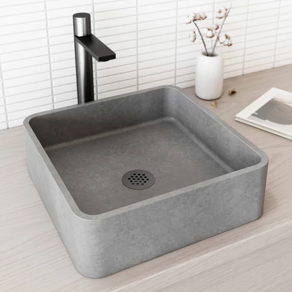 Vigo Concreto Stone Square Vessel Bathroom Sink in Gray VG04057