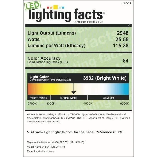 Nicor LS1-8-10S-UNV-40, 8 Foot Linear LED Strip Light in 4000K