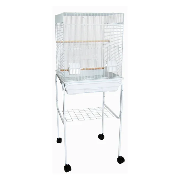 Yml 5924-4814WHT 0.37 in. Bar Spacing Flat Top Bird Cage with Stand White - 18 x 18 in. - Small