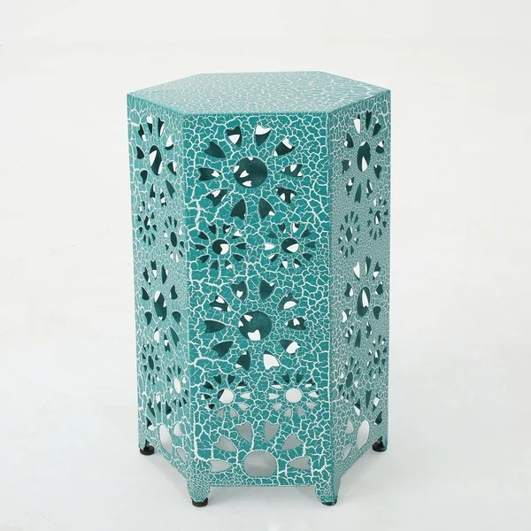 Elliot Outdoor 14 inch Sunburst Iron Side Table - Crackle Green