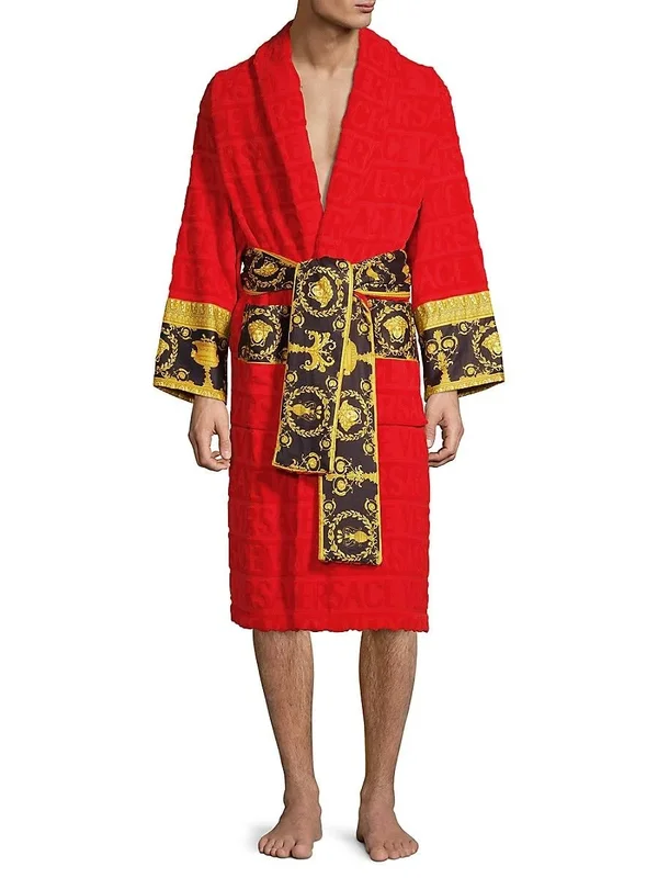Versace Men's Barocco Sleeve Robe, Gold, Men's, XL