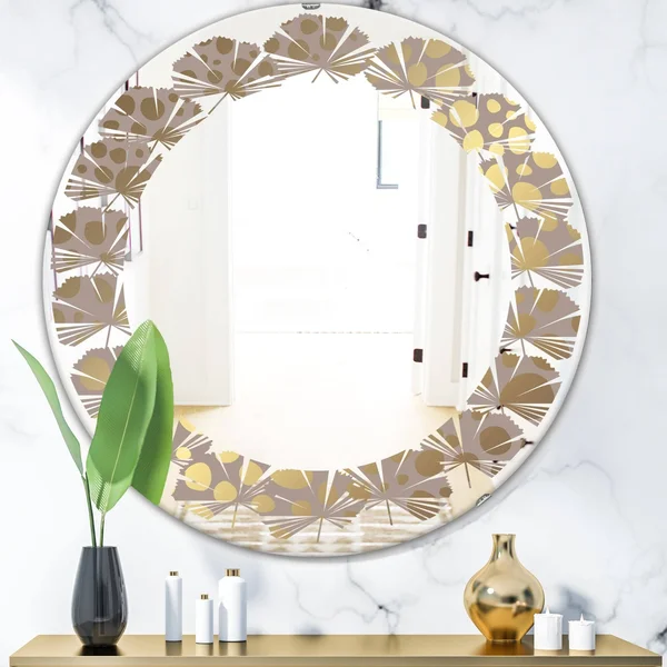 Designart 'Golden Marble Design III' Modern Round or Oval Wall Mirror - Leaves - 24 in. Wide x 24 in. High