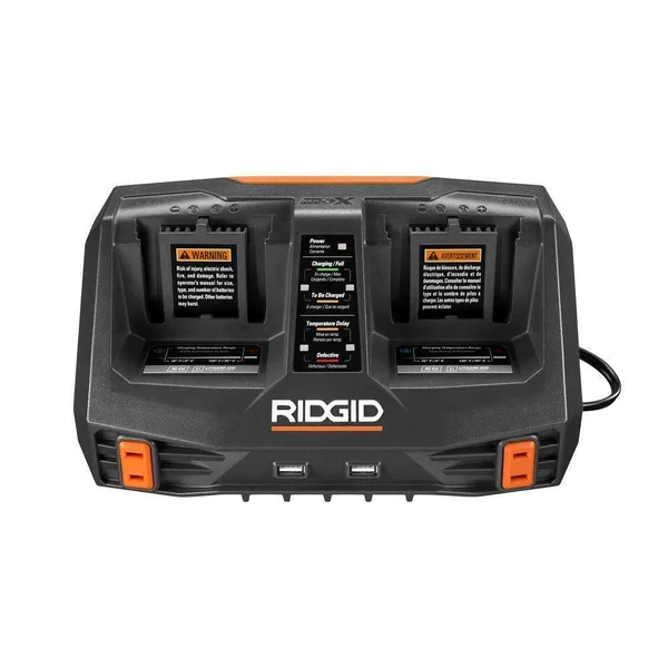 Ridgid Ac840094 GEN5X Dual Port Sequential Charger with Dual USB Ports