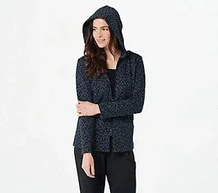 Linea Leisure by Louis Dell&Olio Zip Front Jacquard Hoodie, Size XX-Small, Navy/Grey