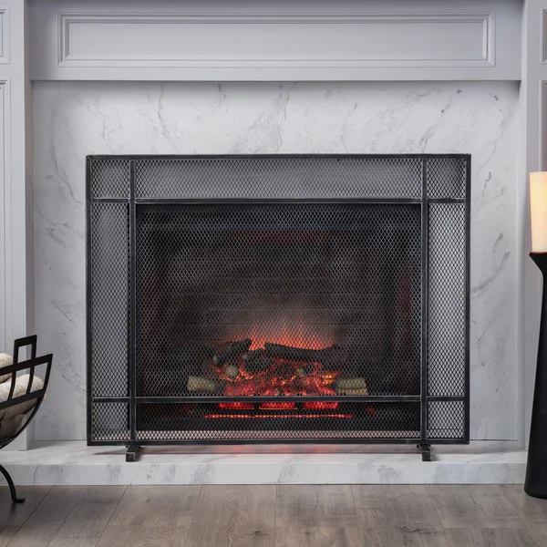 Markus Modern Single Panel Iron Firescreen, Black Brushed Gold Finish