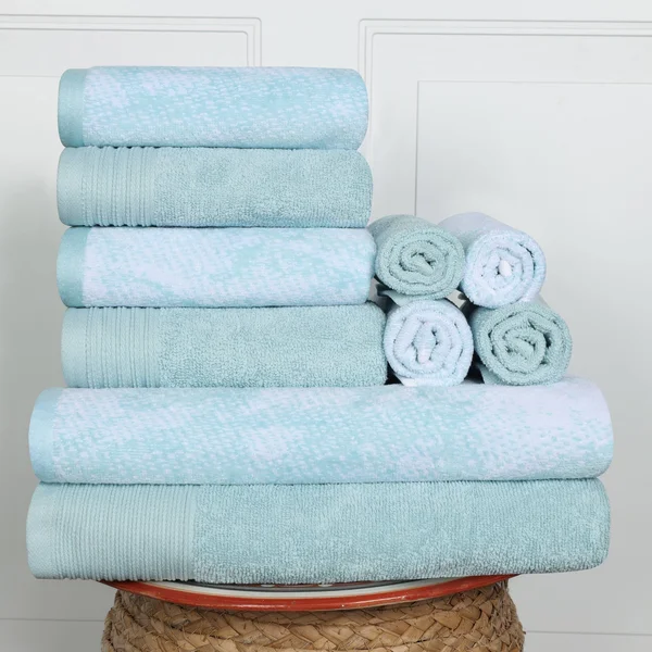 Superior Super Soft, Luxurious 100% Cotton Marble Effect 10-Piece Towel Set