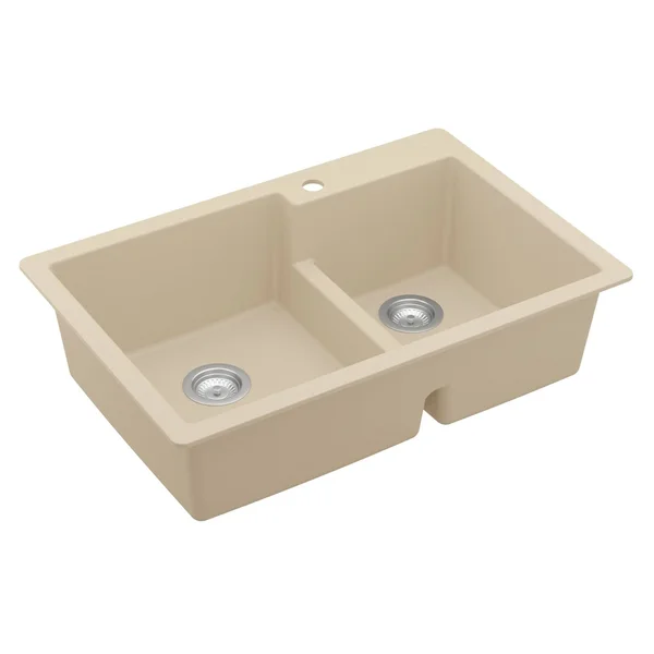 Karran 33x22 Drop In/Topmount Quartz Composite Kitchen Sink, 60/40 Double Bowl, White, QT-811-WH