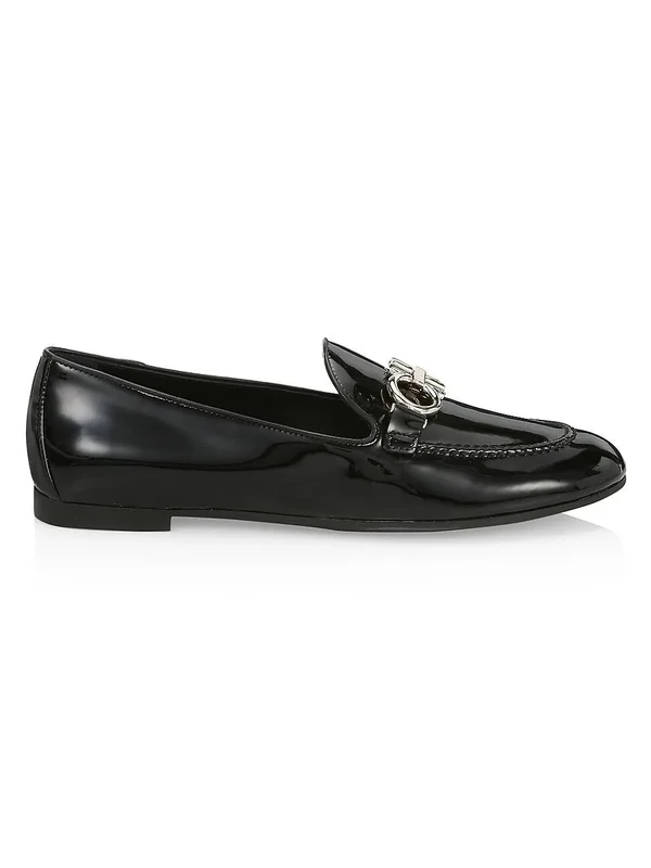 Salvatore Ferragamo Trifoglio Patent Leather Loafers Black