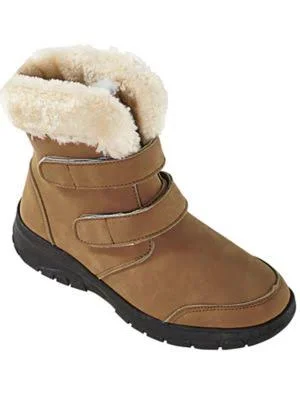 Haband Womens Fleece-Lined Boots with Faux Fur Collar - Chestnut, Size 8 Medium, M