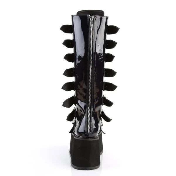 Demonia Women's Damned 318 Knee-High Platform Buckle Boot - Size: 8, Black Velvet