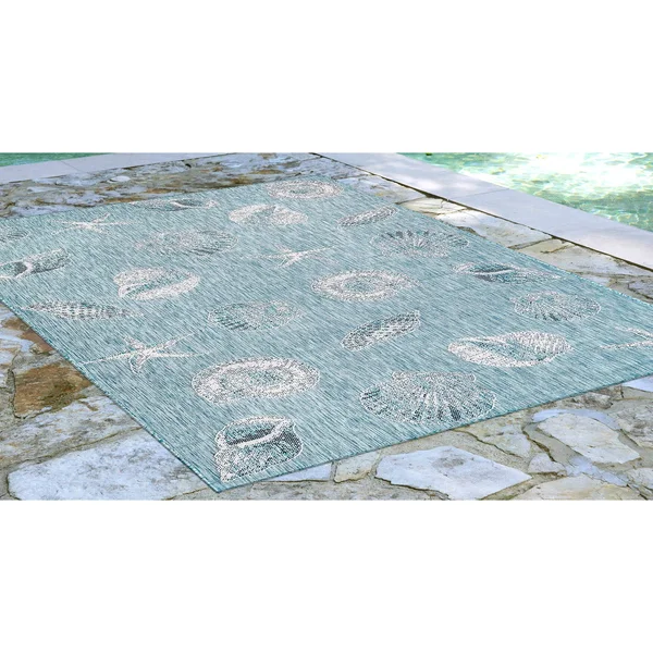 Liora Manne Carmel Shells Indoor/Outdoor Rug Aqua 23x22X7&6x22