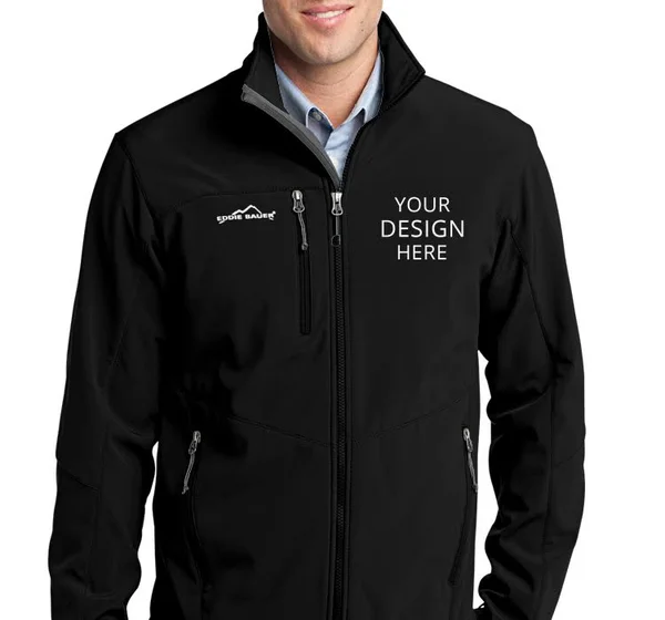 Custom Embroidered Eddie Bauer Men's Logosportswear Jackets - ? Soft Shell Jacket, Size: L, Black