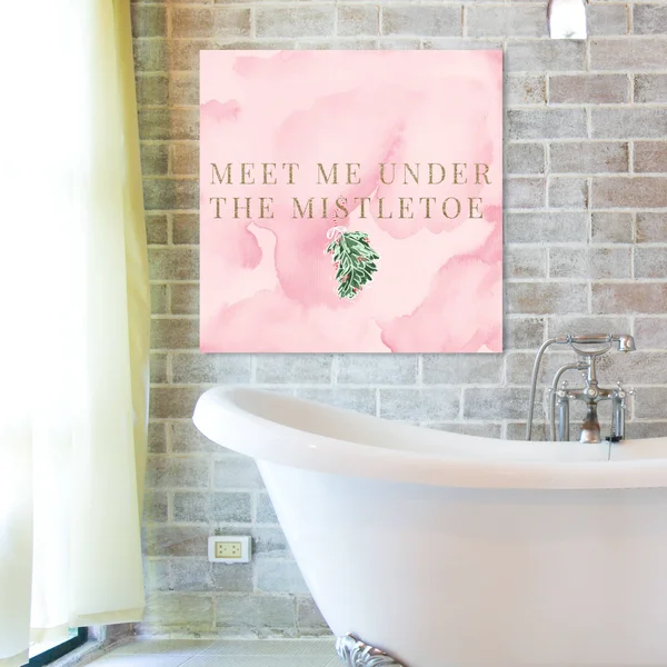 Oliver Gal 'Meet Me Under The Mistletoe' Typography and Quotes Wall Art Canvas Print - Pink, Gold - 40 x 40