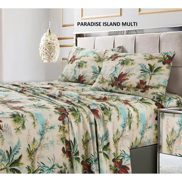 Tribeca Living Paradise Island Printed 300 TC Cotton Sateen Extra Deep Pocket Sheet Set, Size: Full