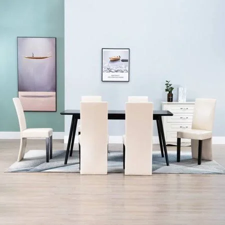 Mixfeer Dining Chairs 6 Pcs Cream Faux Leather, Size: 18.5