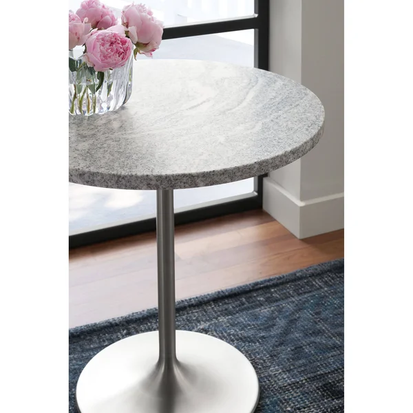 Room & Board - Modern Aria 27 Diameter 22H Round End Table, Walnut Top w/ Stainless Steel Frame Base